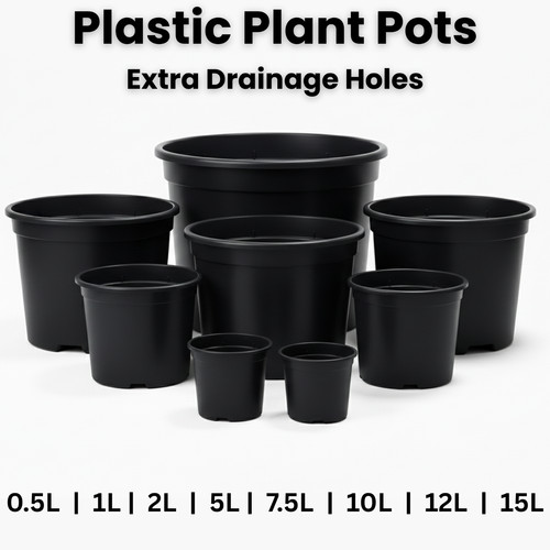 Black plastic plant pots - plastic,