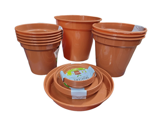 Plastic plant pots and tray - and,